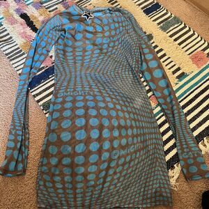 NWT Omighty blue and brown sheer mini dress small